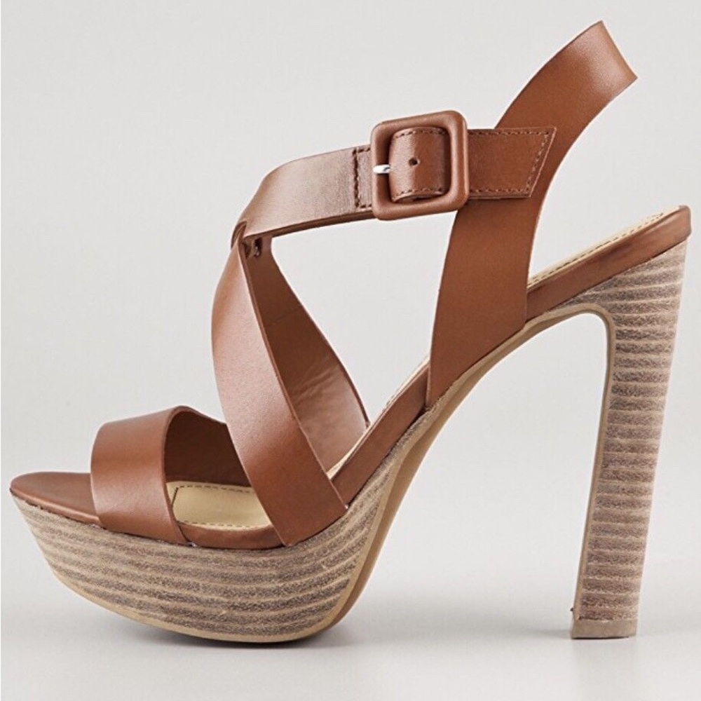 💖NWT LUXURY REBEL *SUPER RARE* CHANTAL HIGH HEEL PLATFORM SANDAL IN BRWN LEATHER
